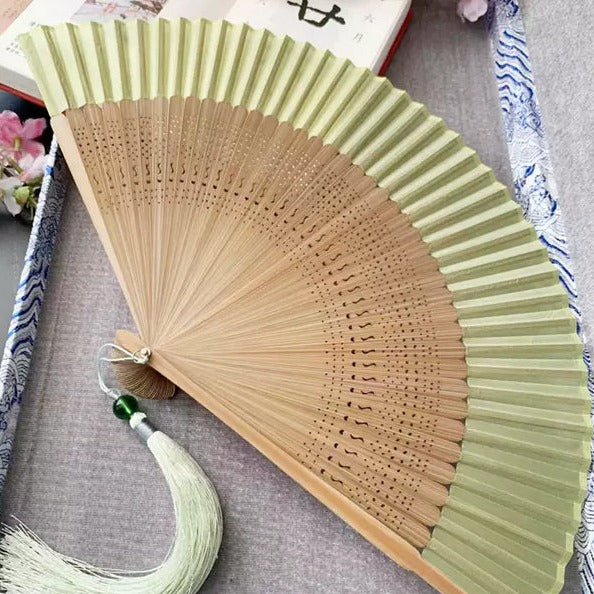 Sage Green Bamboo Handheld Fan By Chop Suey Club Asian Lifestyle